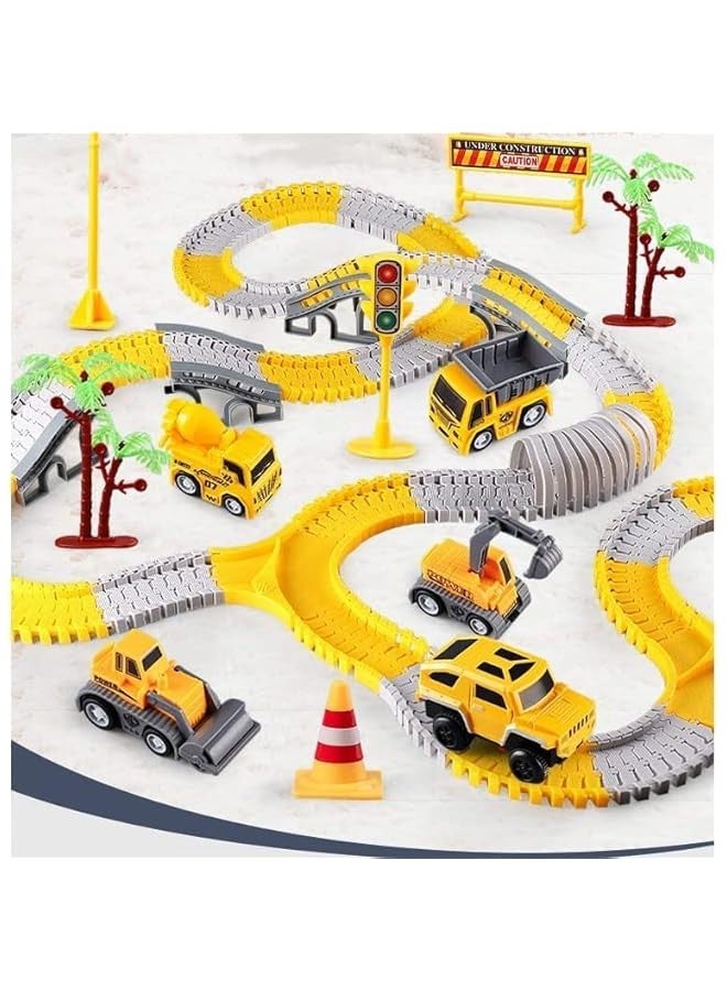 305 Pcs Construction Race Tracks for Kids Toys， 2 Electric Toy Cars,4Construction Cars, DIY Collage Flexible Track Toys Set, Kids Gifts for 3 4 5 6 7 8 Year Old Boys and Girls Toys - Image 1